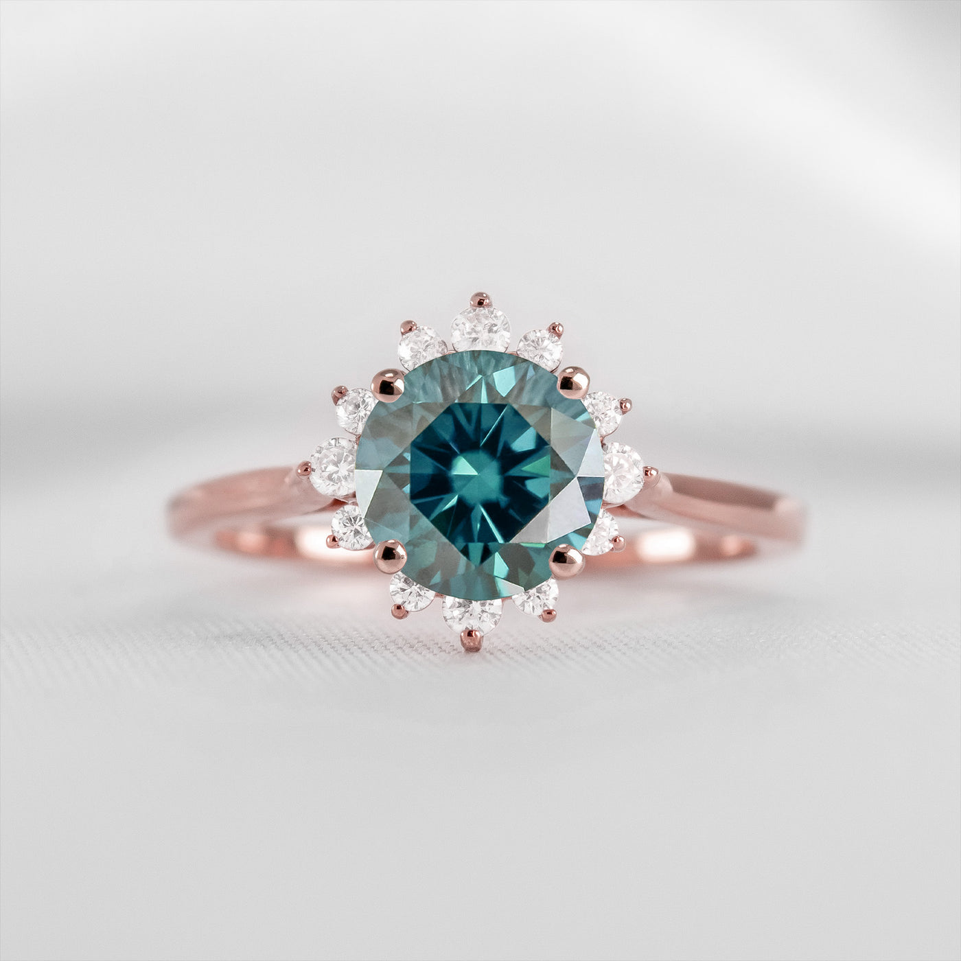Shown in 1.5 carat Teal Sapphire*The Jaylin Halo Sapphire and Diamond Engagement Ring | Lisa Robin#color_14k-rose-gold