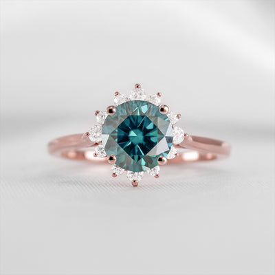 Shown in 1.5 carat Teal Sapphire*The Jaylin Halo Sapphire and Diamond Engagement Ring | Lisa Robin#color_14k-rose-gold