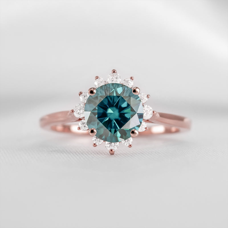 Shown in 1.5 carat Teal Sapphire*The Jaylin Halo Sapphire and Diamond Engagement Ring | Lisa Robin
