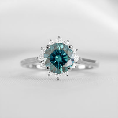 Shown in 1.5 carat Teal Sapphire*The Jaylin Halo Sapphire and Diamond Engagement Ring | Lisa Robin#color_14k-white-gold