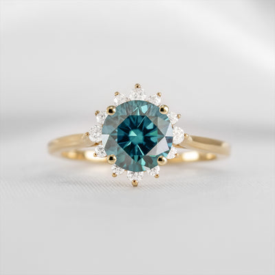 Shown in 1.5 carat Teal Sapphire*The Jaylin Halo Sapphire and Diamond Engagement Ring | Lisa Robin#color_14k-yellow-gold