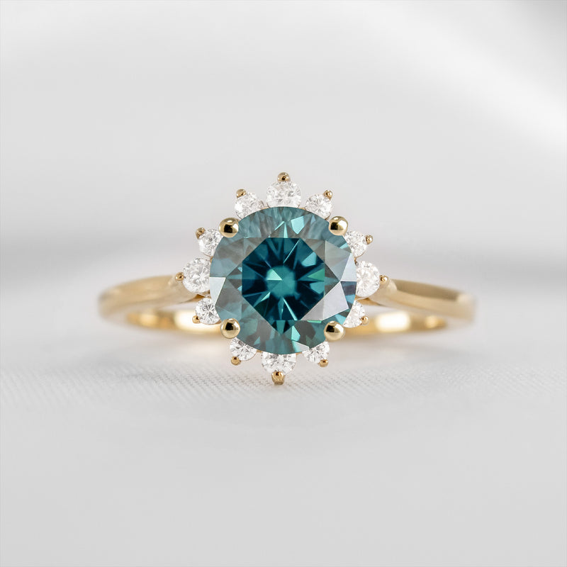 Shown in 1.5 carat Teal Sapphire*The Jaylin Halo Sapphire and Diamond Engagement Ring | Lisa Robin