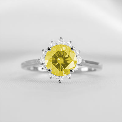 Shown in 1.5 carat Yellow Diamond* The Jaylin Yellow Diamond Halo Engagement Ring | Lisa Robin#color_platinum