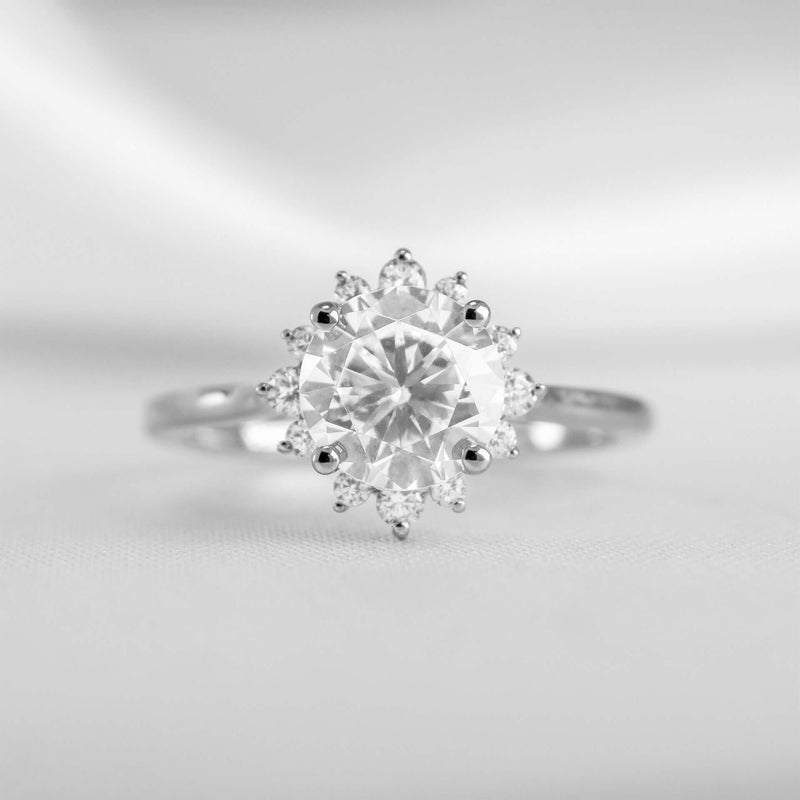 Shown in 1.5 carat Moissanite* The Jaylin Halo Moissanite and Diamond Engagement Ring | Lisa Robin