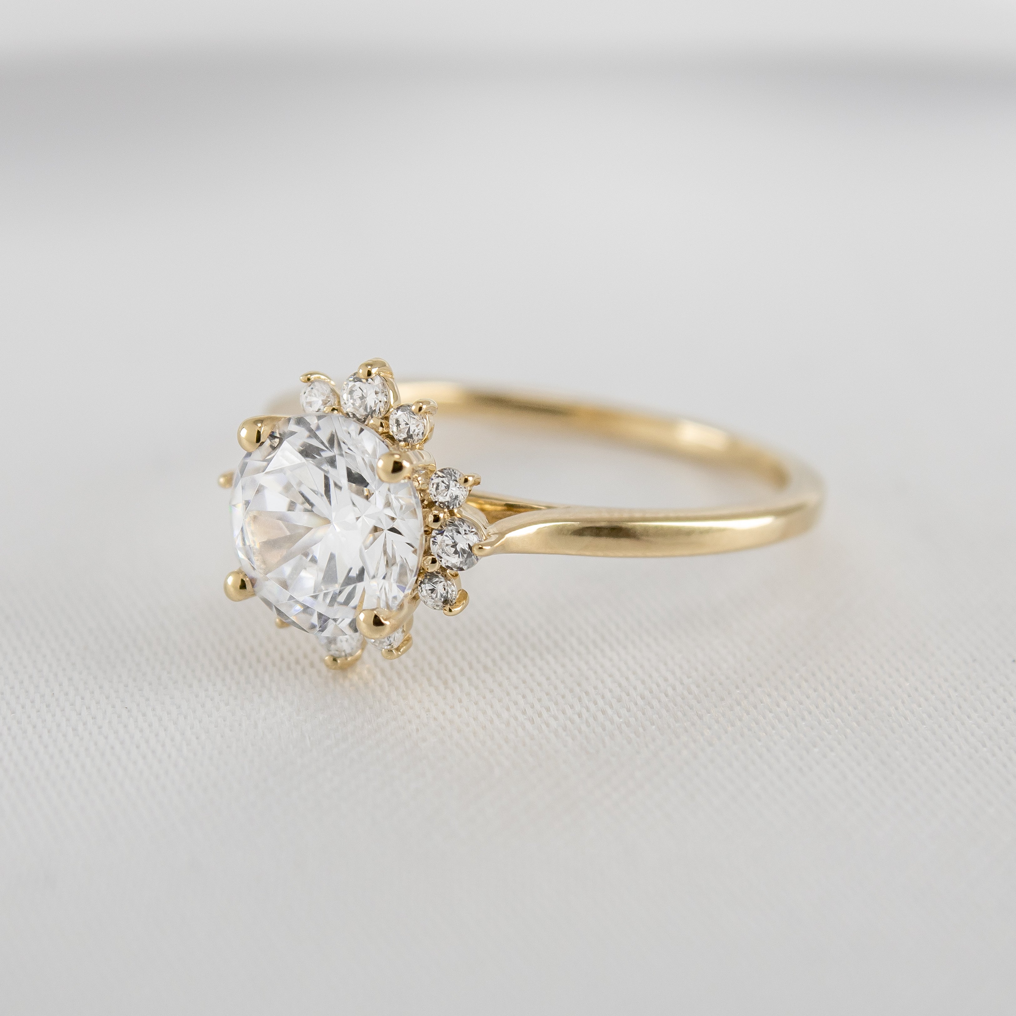 Shown in 1.5 carat Moissanite* The Jaylin Halo Moissanite and Diamond Engagement Ring | Lisa Robin#color_14k-yellow-gold