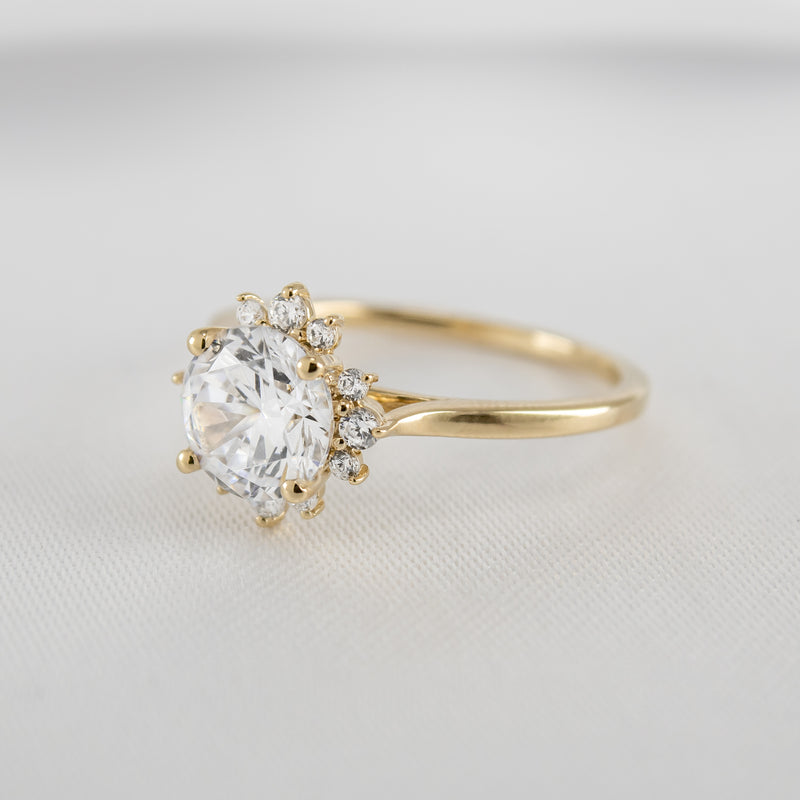Shown in 1.5 carat Moissanite* The Jaylin Halo Moissanite and Diamond Engagement Ring | Lisa Robin