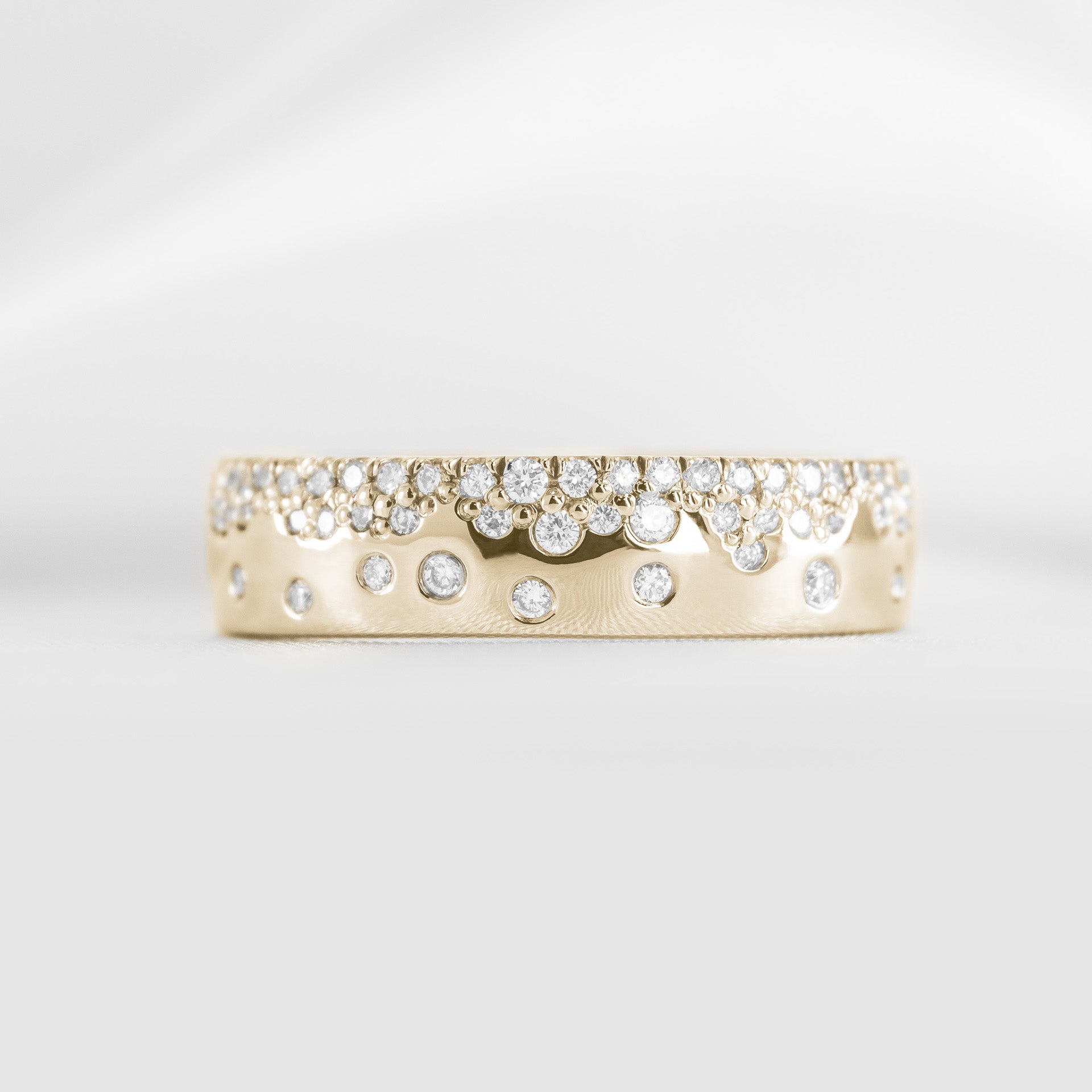 The Jordan Medium Scatter lab Diamond 14K yellow gold Wedding ring front view by Lisa Robin#color_14k-yellow-gold
