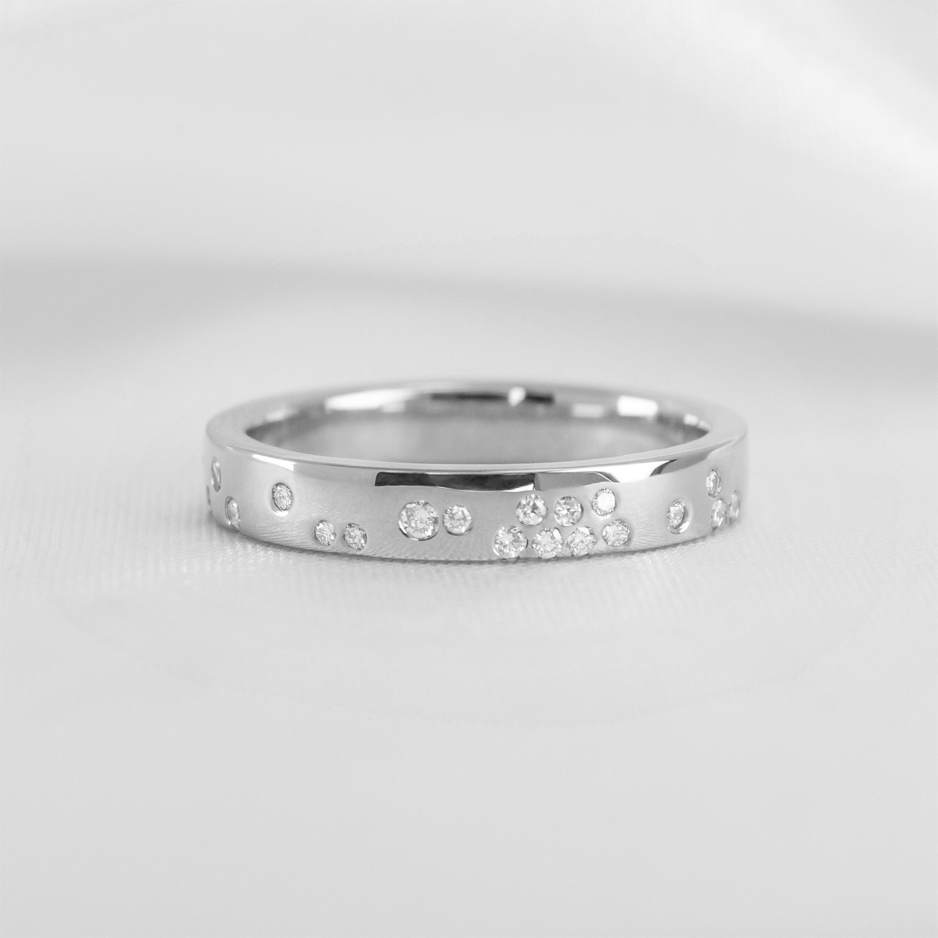 The Jordan Narrow Scatter lab Diamond 14K white gold Wedding ring top view by Lisa Robin#color_14k-white-gold
