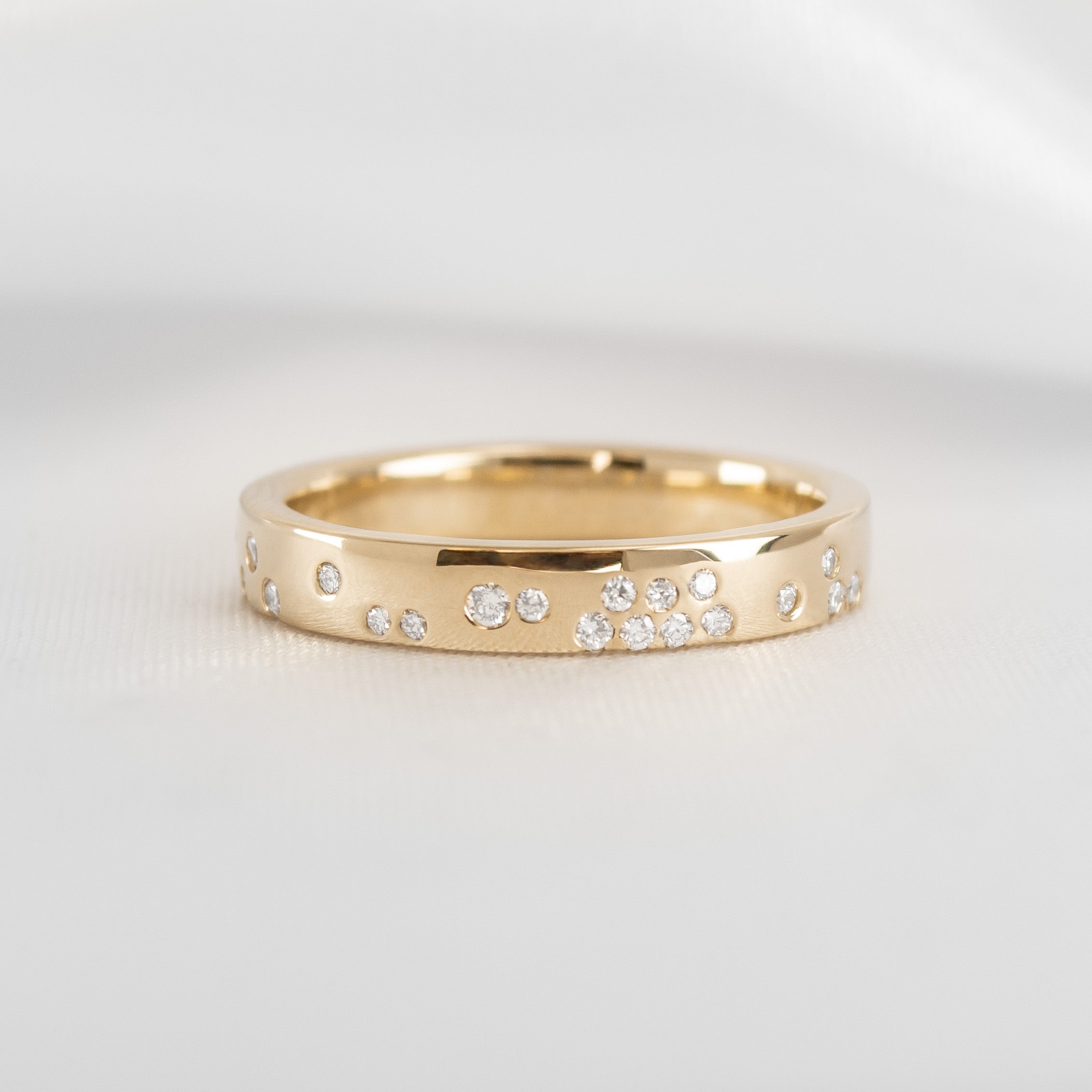 The Jordan Narrow Scatter lab Diamond 14K yellow gold Wedding ring top view by Lisa Robin#color_14k-yellow-gold