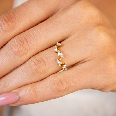 The Kaliko Marquise Diamond Leaf Wedding Ring