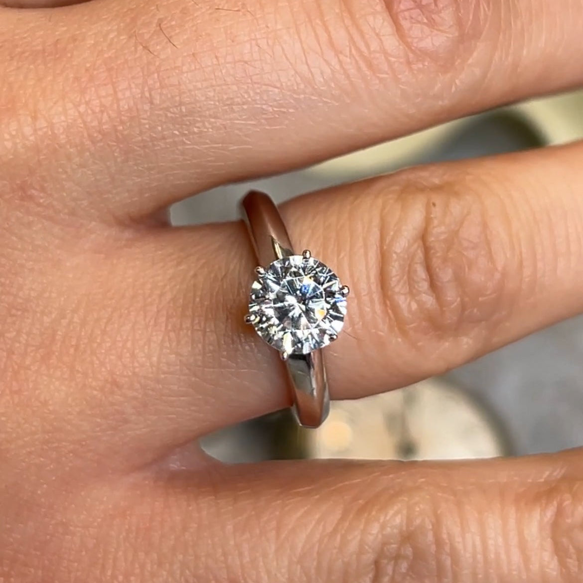 Shown in 1.5 Carat * Katharine six-prong knife-edge 1.5 carat round diamond solitaire engagement ring in 14k white gold by Lisa Robin#color_14k-white-gold