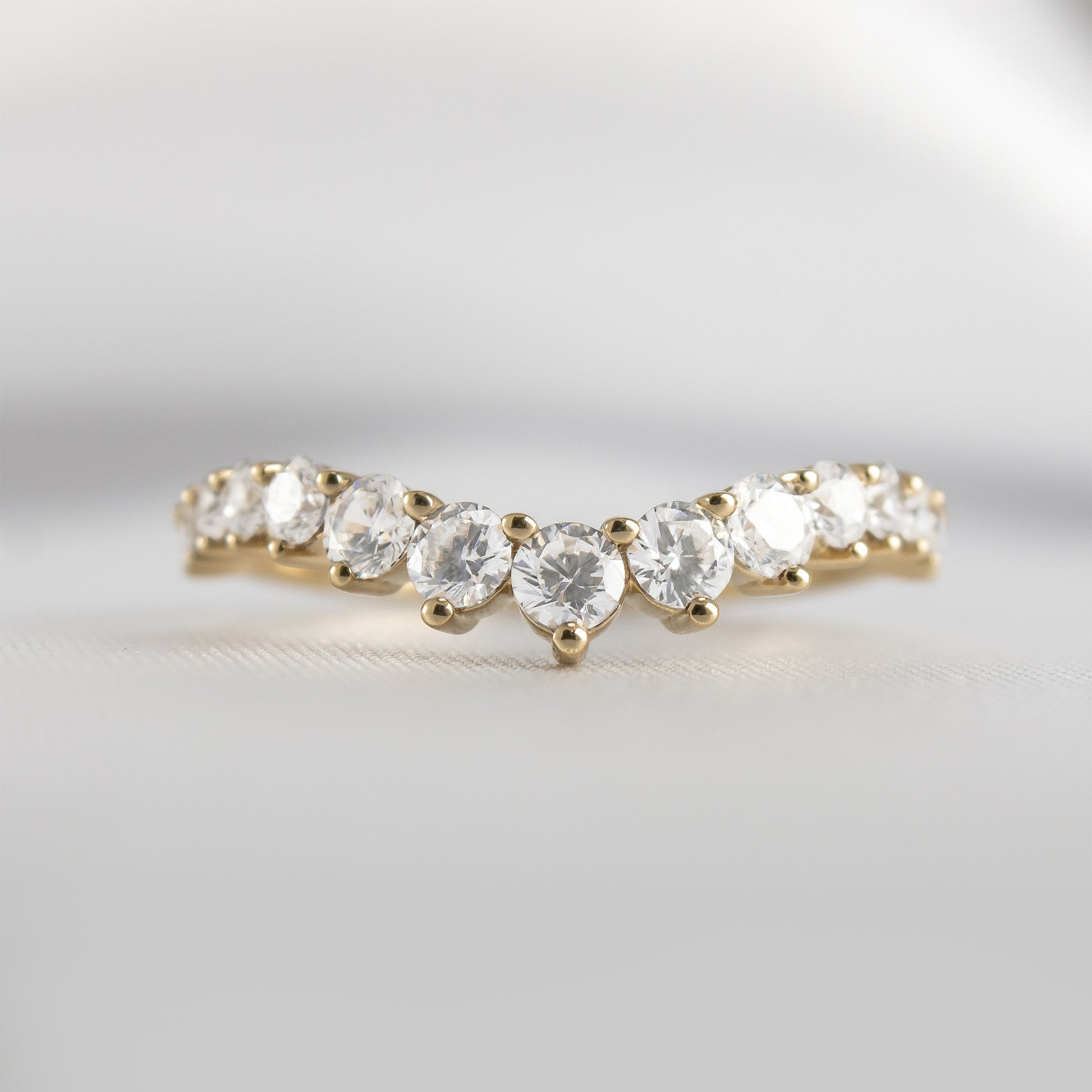 The Kendall Curved Lab Diamond Wedding Ring in 14K yellow gold from front view by Lisa Robin#color_14k-yellow-gold