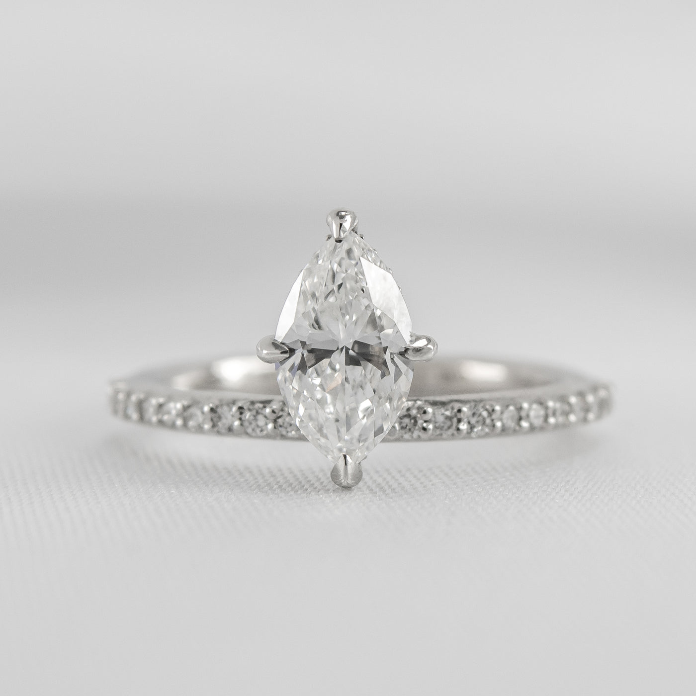 Kingsley White Gold Marquise Diamond Engagement Ring with Hidden Halo and Pave' | Lisa Robin