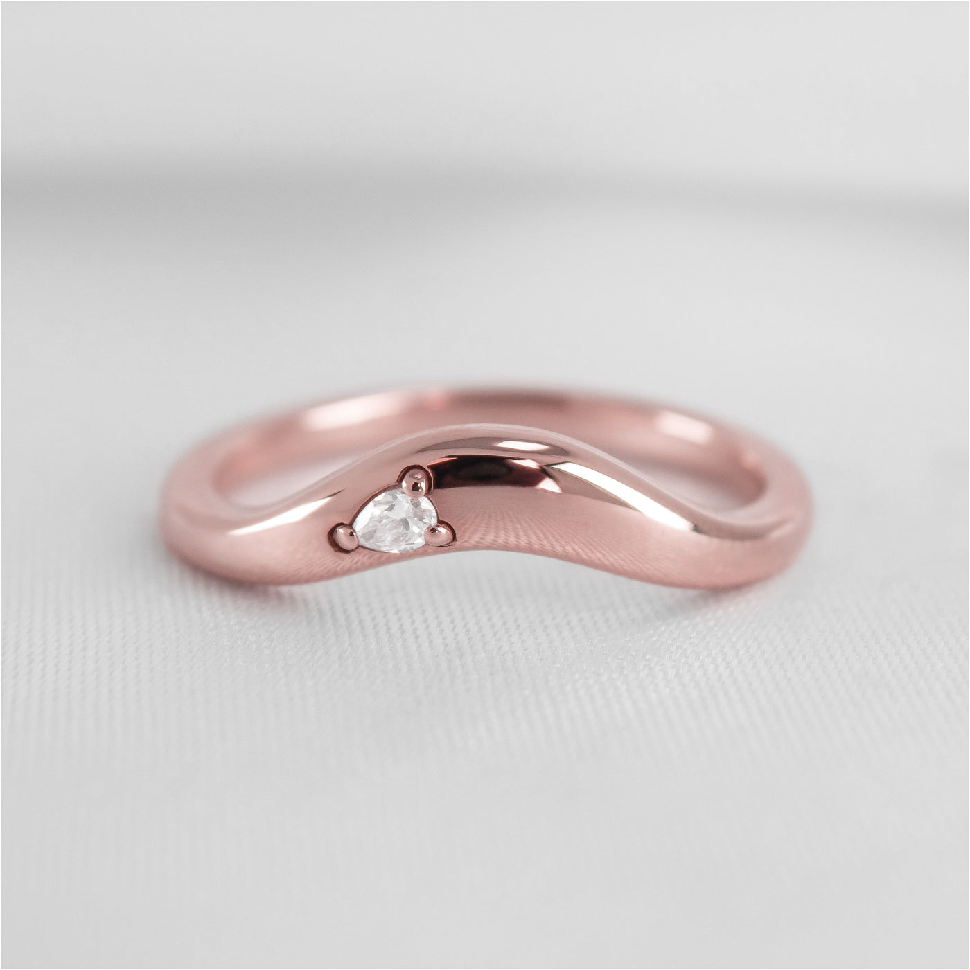 The Kiran Curved Chunky Wedding Ring with pear Diamond | Lisa Robin#color_14k-rose-gold