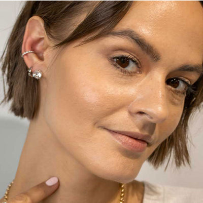 Shown in 8mm * Diamond stud earring on model | Lisa Robin#color_14k-white-gold