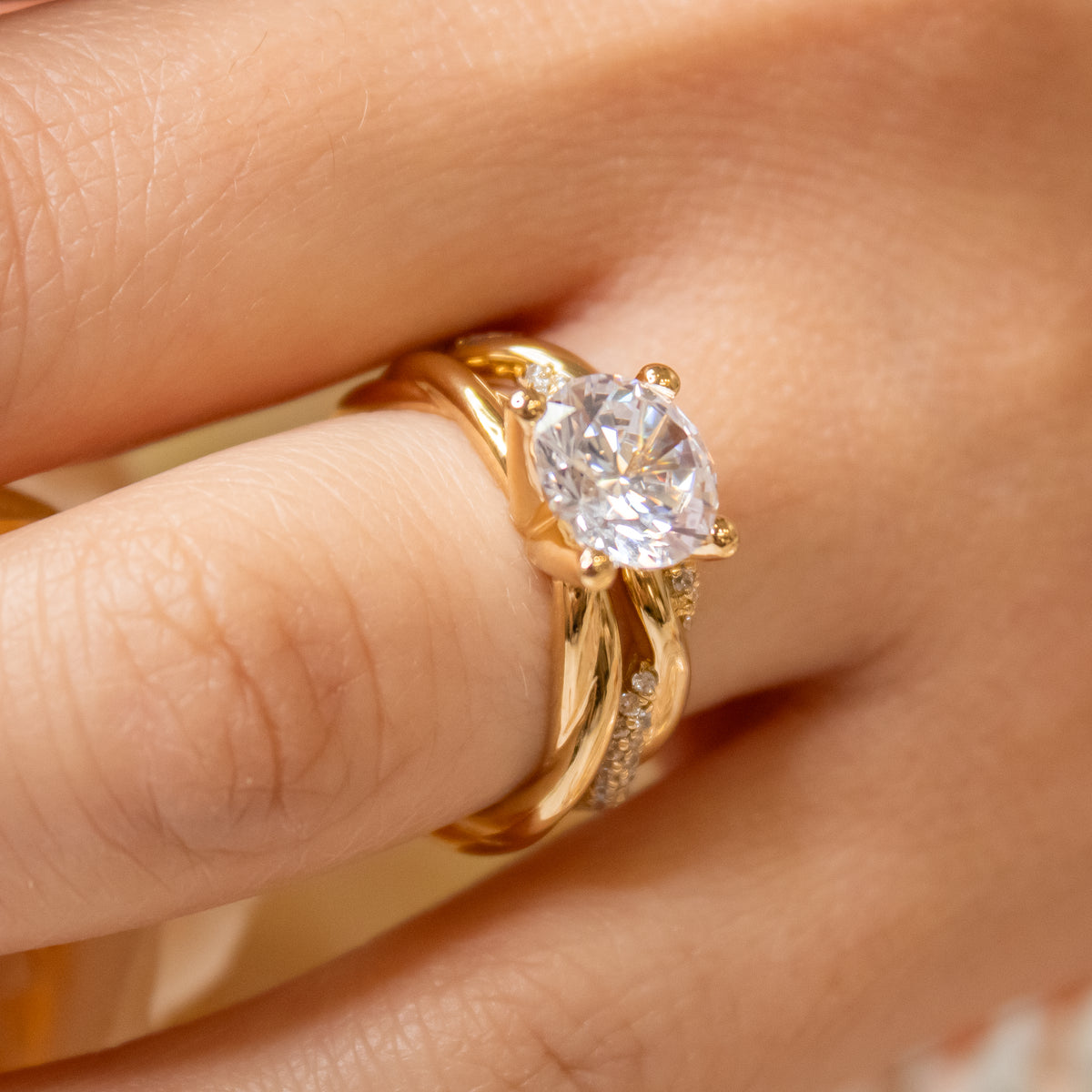 Leila twist diamond cut engagement ring with Maria twist diamond wedding ring | Lisa Robin