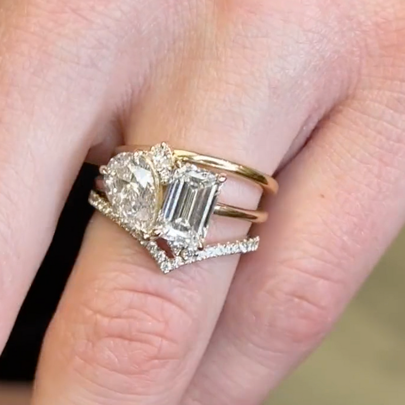 Marla Chevron Wedding Ring with the Lyric Engagement Ring and Jamie gold wedding ring | Lisa Robin