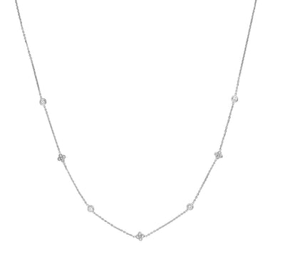 Diamond Bezel and Cluster Stations Necklace | Lisa Robin#color_14k-white-gold