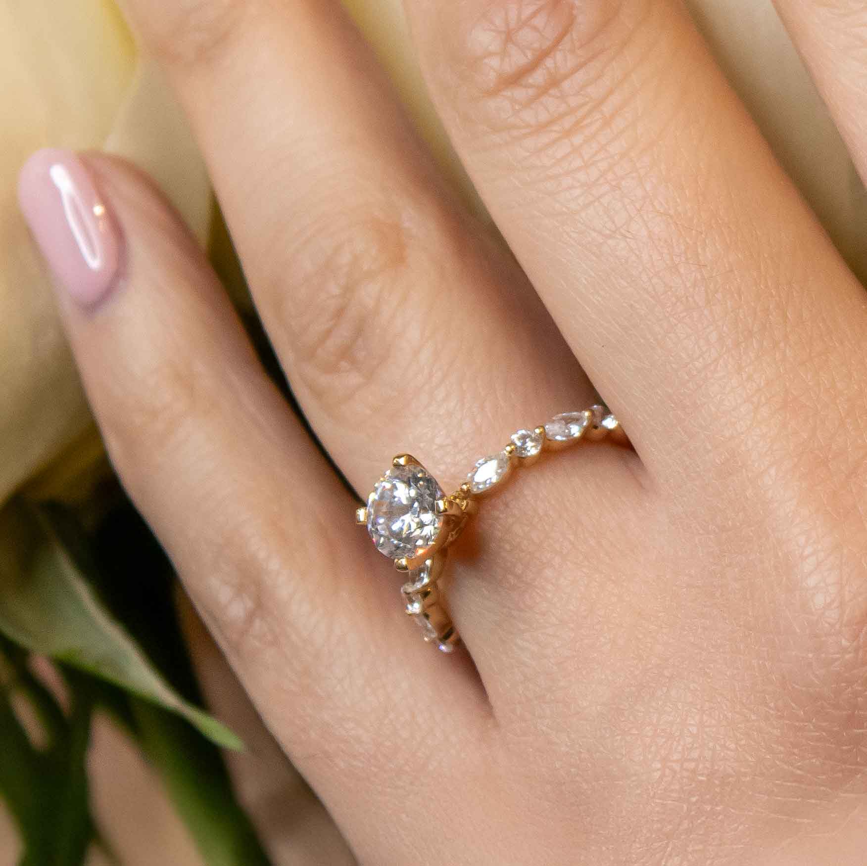 The Marley diamond engagement ring in yellow gold on model | Lisa Robin