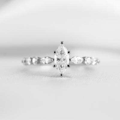 Shown in 1.0 Carat * The Marley Side Stone Diamond Engagement Ring | Lisa Robin#shape_pear