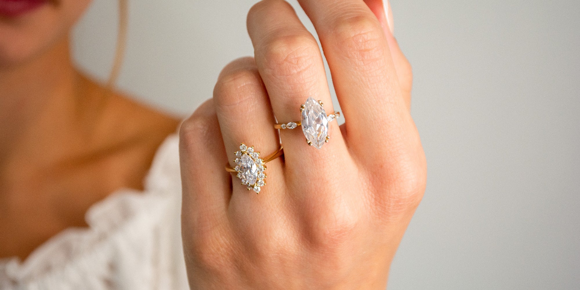Marquise Diamond Engagement Rings on model | Lisa Robin