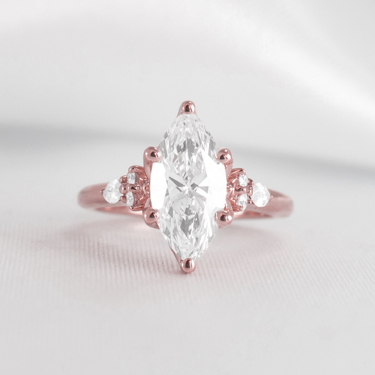 Shown in 2 Carat Diamond*The Meredith cathedral Engagement Ring with marquise cut diamond in rose gold from the front by Lisa Robin#color_14k-rose-gold