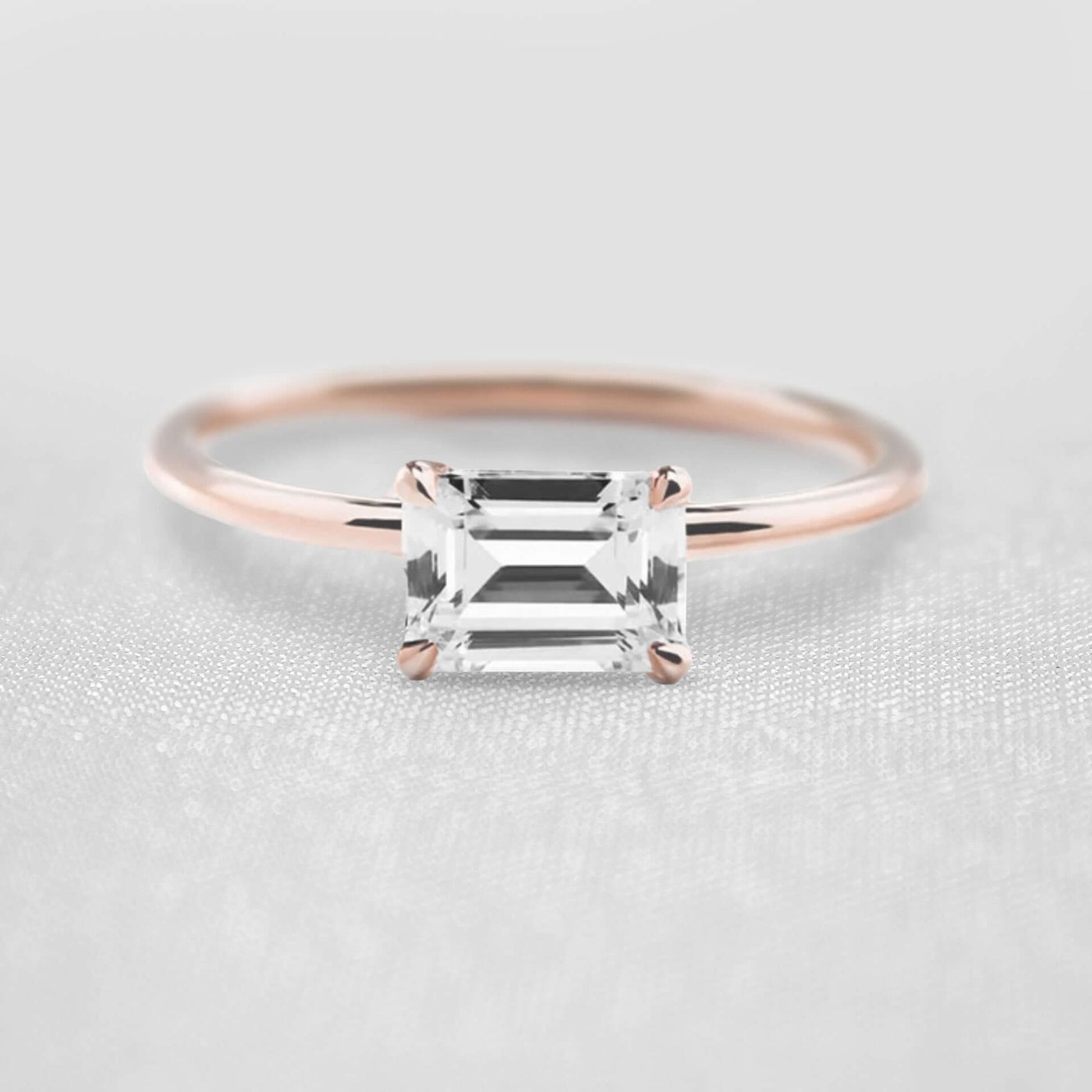 Shown in 1.0 Carat * The Mia East West Emerald Cut Diamond Solitaire Engagement Ring | Lisa Robin#shape_emerald