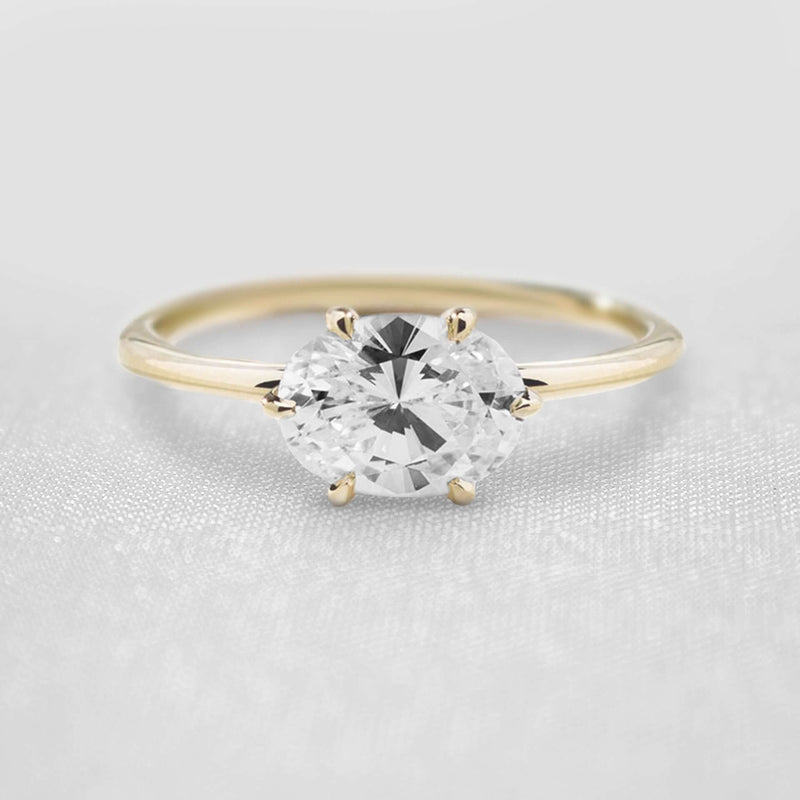 Shown in 1.0 Carat * The Mia East West Oval Moissanite Solitaire Engagement Ring | Lisa Robin