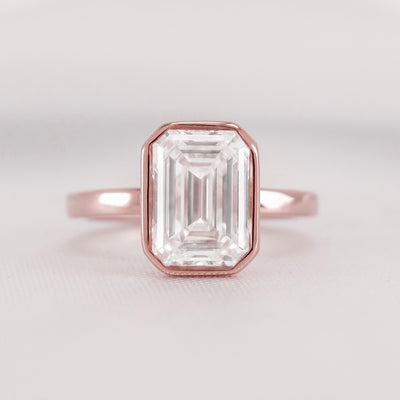 Shown in 3.0 carat * The Morgan Bezeled Diamond Engagement Ring in Emerald Cut Diamond | Lisa Robin#color_14k-rose-gold