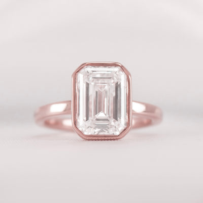 Shown in 3.0 carat * The Morgan Bezeled Diamond Engagement Ring in Emerald Cut Diamond | Lisa Robin#color_14k-rose-gold