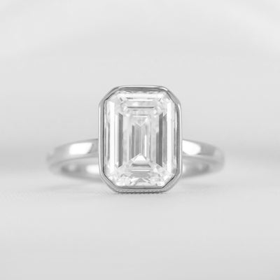 Shown in 3.0 carat * The Morgan Bezeled Diamond Engagement Ring in Emerald Cut Diamond | Lisa Robin#color_platinum