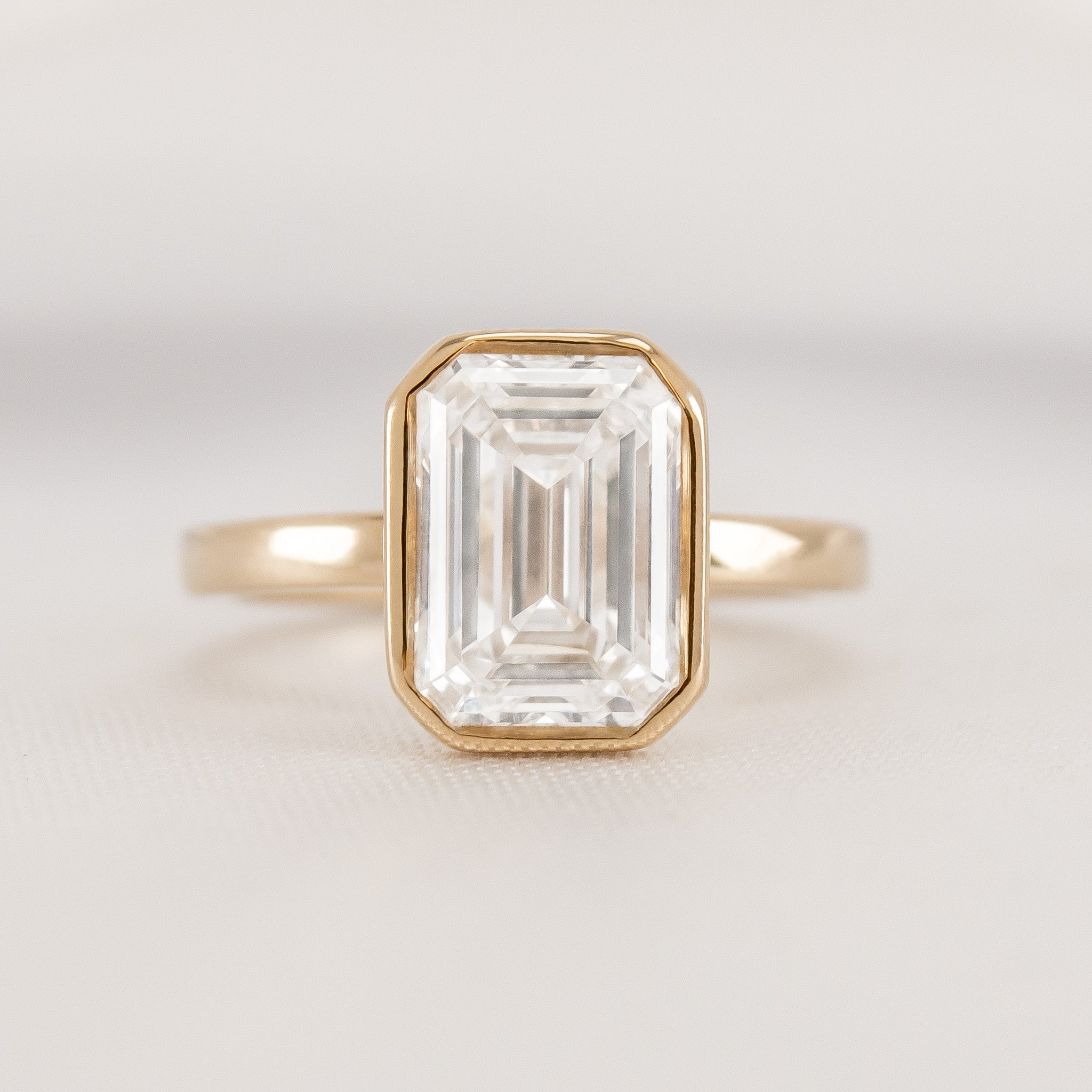 Shown in 3.0 carat * The Morgan Bezeled Diamond Engagement Ring in Emerald Cut Diamond | Lisa Robin#color_14k-yellow-gold