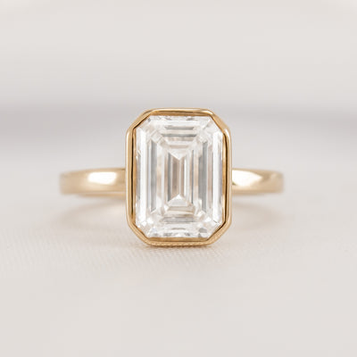 Shown in 3.0 carat * The Morgan Bezeled Diamond Engagement Ring in Emerald Cut Diamond | Lisa Robin#color_14k-yellow-gold