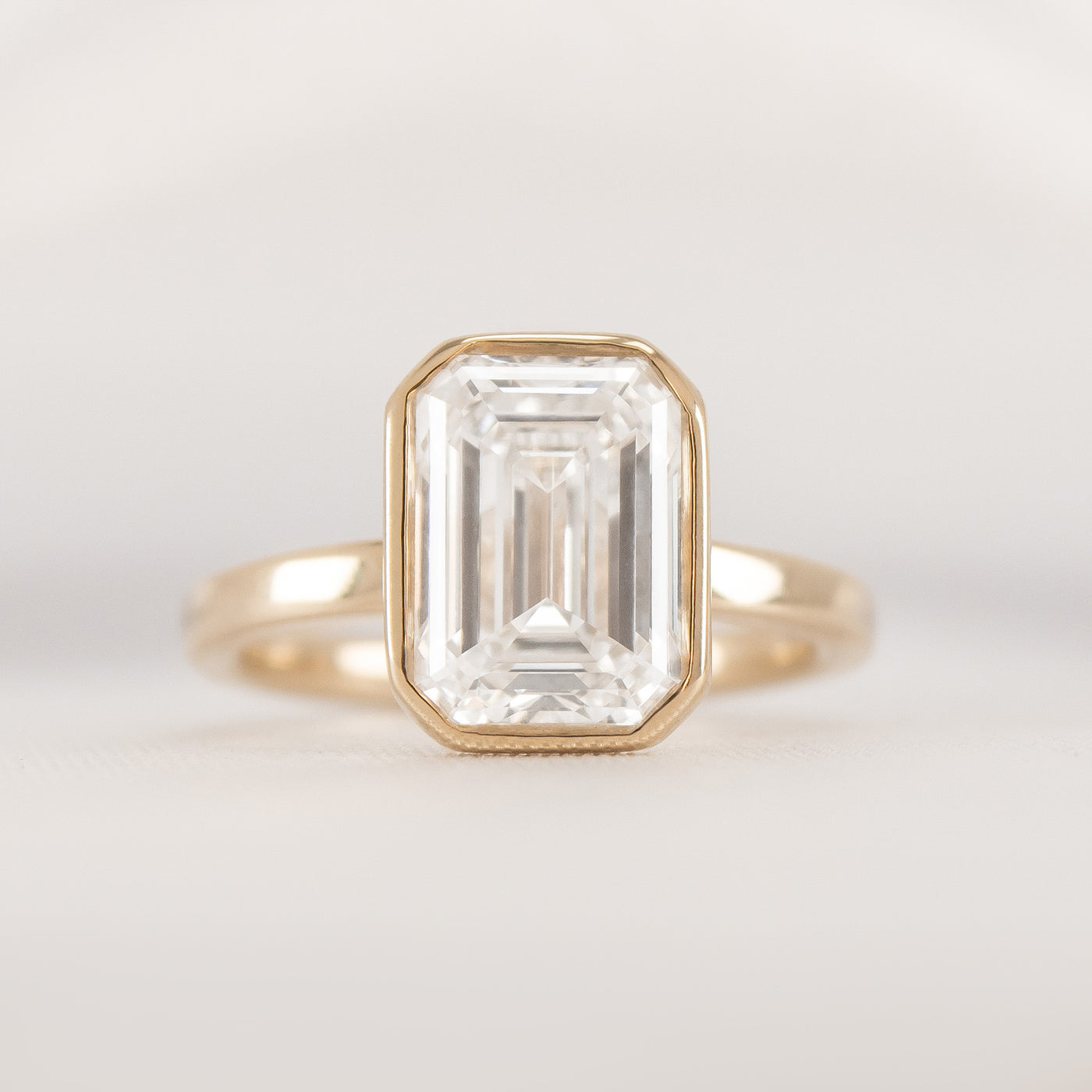 Shown in 3.0 carat * The Morgan Bezeled Diamond Engagement Ring in Emerald Cut Diamond | Lisa Robin#color_14k-yellow-gold