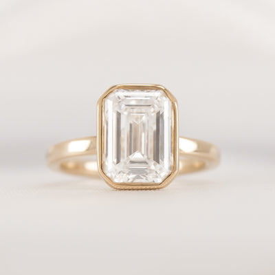 Shown in 3.0 carat * The Morgan Bezeled Diamond Engagement Ring in Emerald Cut Diamond | Lisa Robin#color_14k-yellow-gold