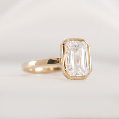 Shown in 3.0 carat * The Morgan Bezeled Diamond Engagement Ring in Emerald Cut Diamond | Lisa Robin#color_14k-yellow-gold