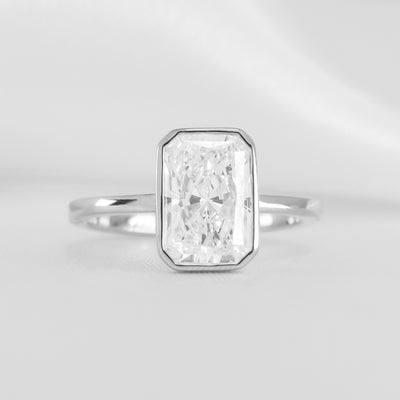 Shown in 2.3 carat * The Morgan Bezeled Diamond Engagement Ring Radiant Diamond | Lisa Robin#color_14k-white-gold