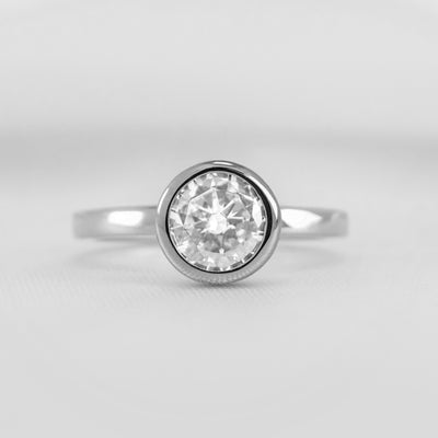 Shown in 1.0 carat * The Morgan Bezeled Diamond Engagement Ring Round Diamond | Lisa Robin#color_14k-white-gold