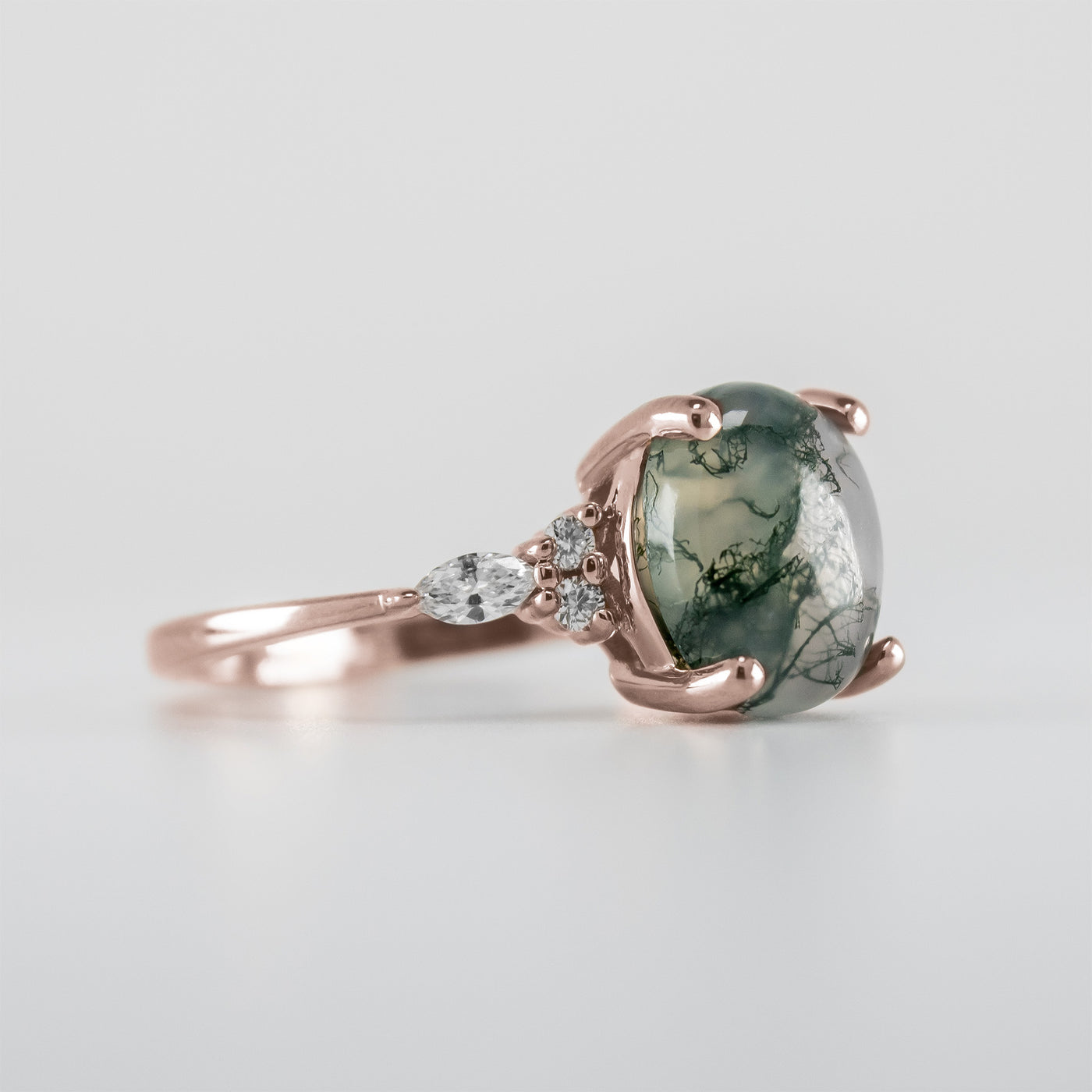 The Sophia Oval Moss Agate Lab Diamond Accented Engagement Ring | Lisa Robin#color_14k-rose-gold