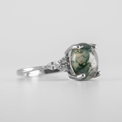 The Sophia Oval Moss Agate Lab Diamond Accented Engagement Ring | Lisa Robin#color_14k-white-gold