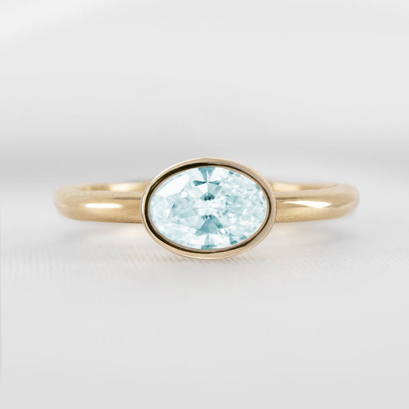 Shown in 1.30 carat Aquamarine* The Nova East West Bezel Aquamarine Engagement Ring | Lisa Robin
