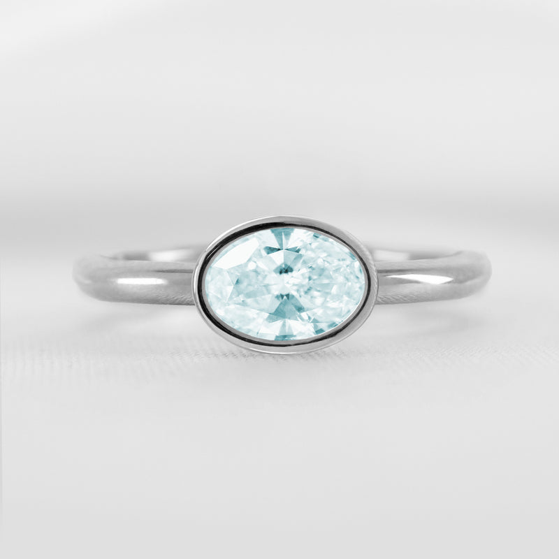 Shown in 1.30 carat Aquamarine* The Nova East West Bezel Aquamarine Engagement Ring | Lisa Robin