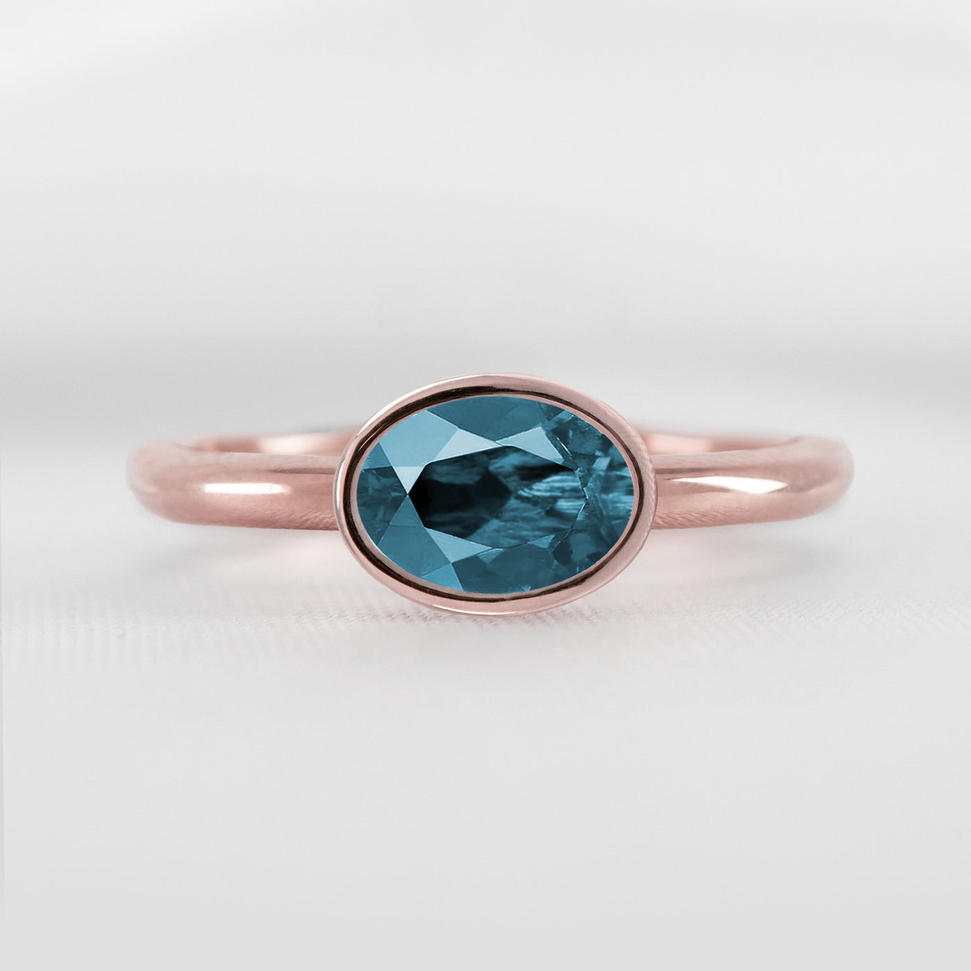 Show in 1.30 Carat Blue Diamond * Nova Blue Diamond East-West Bezel Engagement Ring | Lisa Robin#color_14k-rose-gold