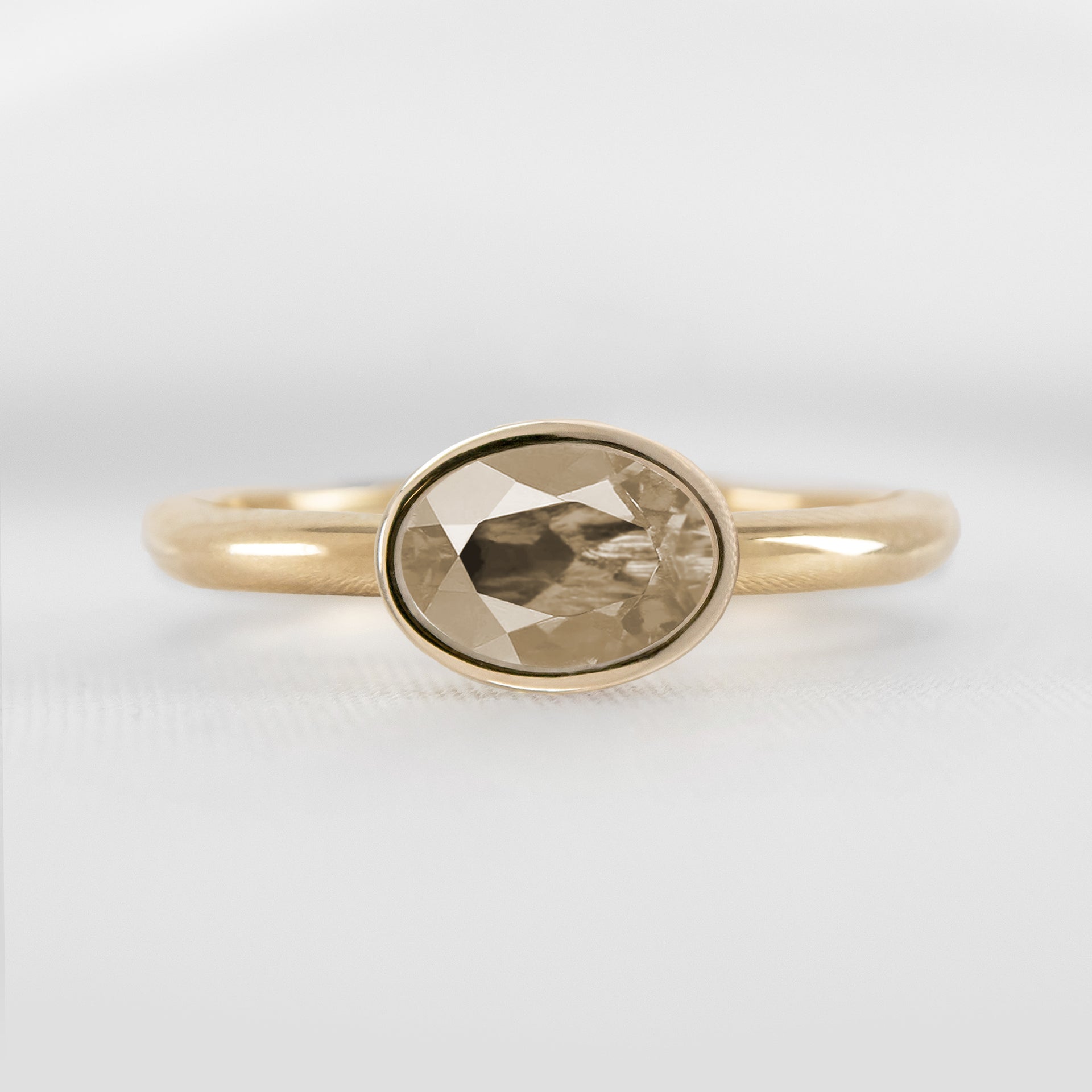 Shown in 1.30 Carat Champagne Diamond* The Nova Champagne DiamondEast West Bezel Engagement Ring | Lisa Robin#color_14k-yellow-gold 