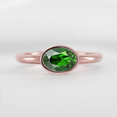 Shown in 1.30 Carat Green Diamond * The Nova East West Bezel Engagement Ring | Lisa Robin#color_14k-rose-gold 