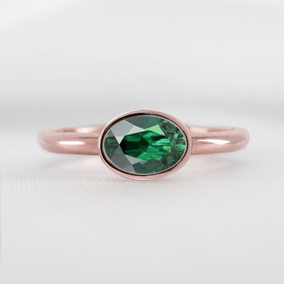 Shown in 1.30 carat Green Emerald* The Nova Green Emerald East-West Bezel Engagement Ring | Lisa Robin#color_14k-rose-gold