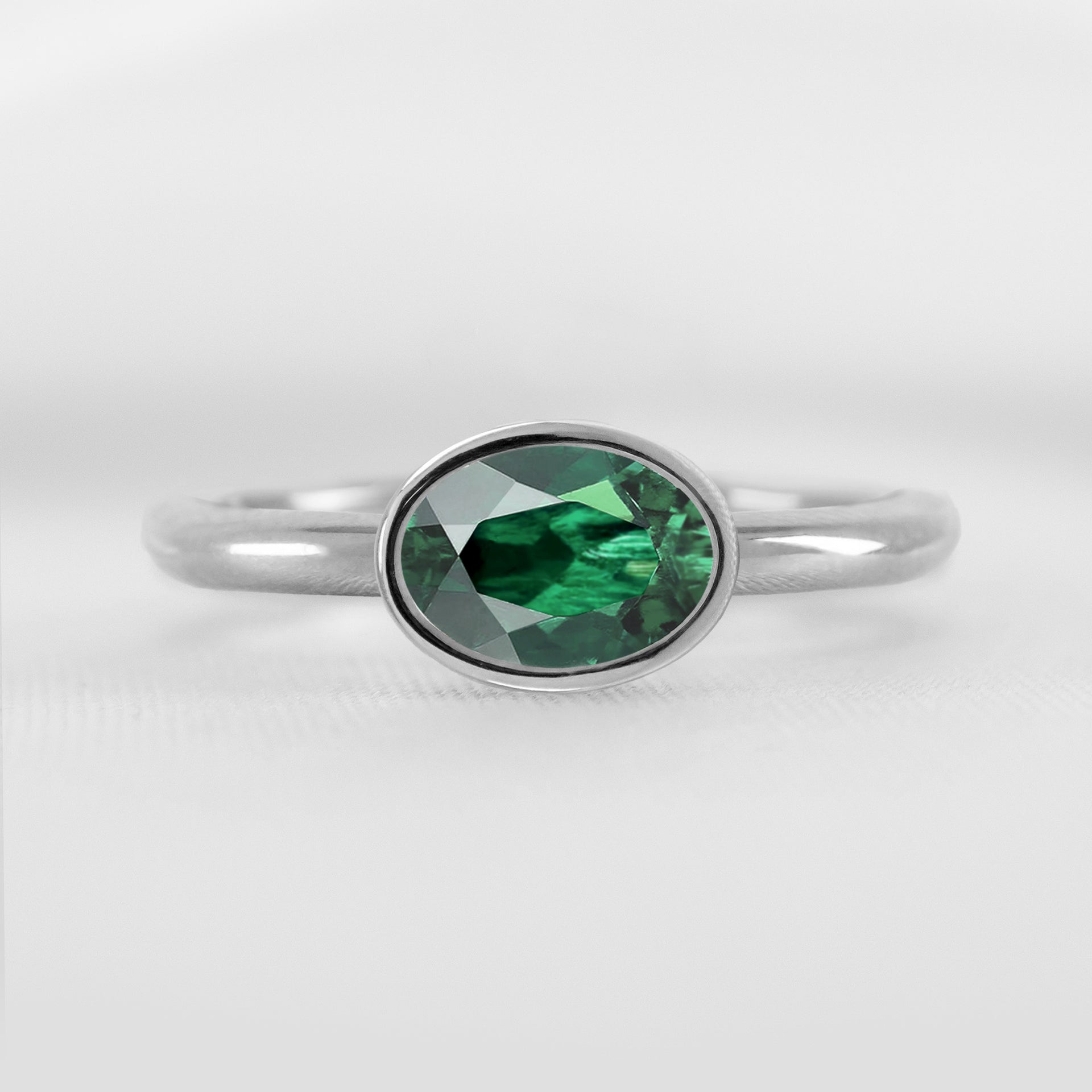 Shown in 1.30 carat Green Emerald* The Nova Green Emerald East-West Bezel Engagement Ring | Lisa Robin#color_14k-white-gold