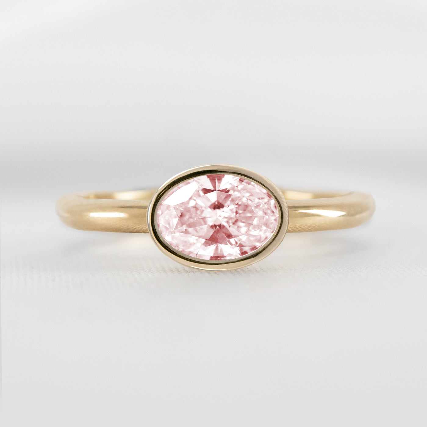 Shown in 1.30 Carat Pink Diamond* The Nova Pink Diamond East West Bezel Engagement Ring | Lisa Robin#color_14k-yellow-gold 