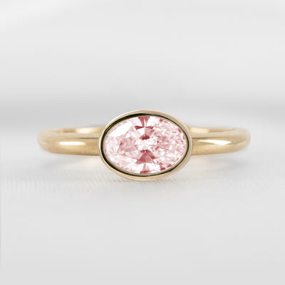 Shown in 1.30 Carat Pink Diamond* The Nova Pink Diamond East West Bezel Engagement Ring | Lisa Robin#color_14k-yellow-gold 