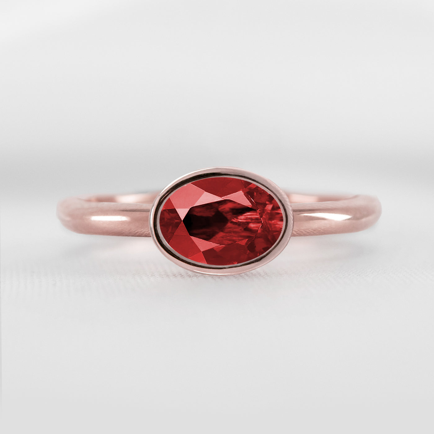 Shown in 1.30 carat Ruby* The Nova Ruby East-West Bezel Engagement Ring | Lisa Robin#color_14k-rose-gold